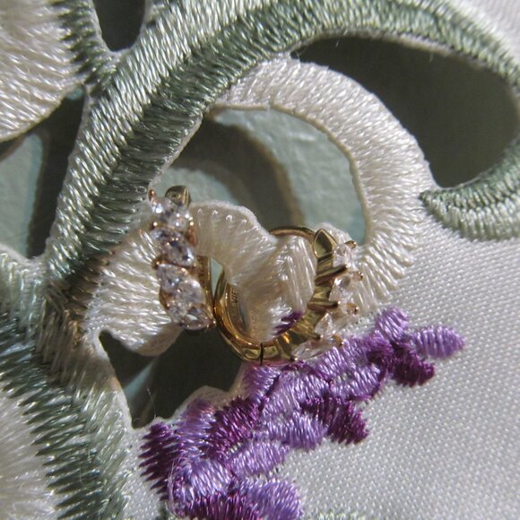 Marquise Cut Diamonique CZ Huggie Hoop Earrings 14K Yellow Gold Plated Silver - Picture 7 of 16